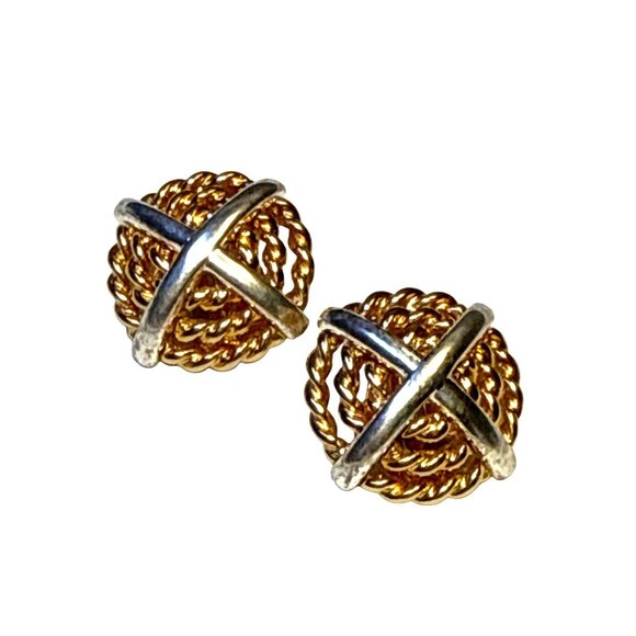Krementz Two Tone Clip On Earrings Gold Silver Vintage Jewelry USA - Picture 1 of 8